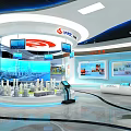 Modern Exhibition Hall Interior With Circular Display Platform And Blue Lighting 3d model