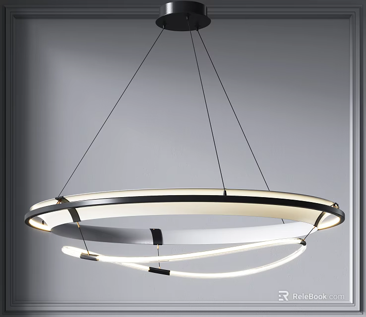 Modern Circular Chandelier With Double Ring LED Light For Interior Decoration 3d model