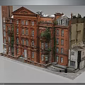 Detailed Architectural Model of Red Brick Classical Building With Decorative Facade and Vines