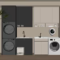 Modern Laundry Room Interior With Washing Machines Dryers Double Sinks And Cabinets