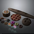 Delicious Assorted Bakery Foods Including Decorated Cake Baguette Lattice Pie Colorful Donuts Cupcakes And Chocolate