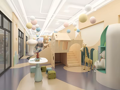 Indoor Playground With Colorful Balloons Wooden Playsets 3d model