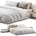 Modern Minimalist Double Bed With Light Gray Bedding Pillows And Nightstands