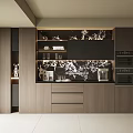 Modern Wooden Sideboard Interior With Patterned Backsplash Built-in Appliances And Lighting 3d model