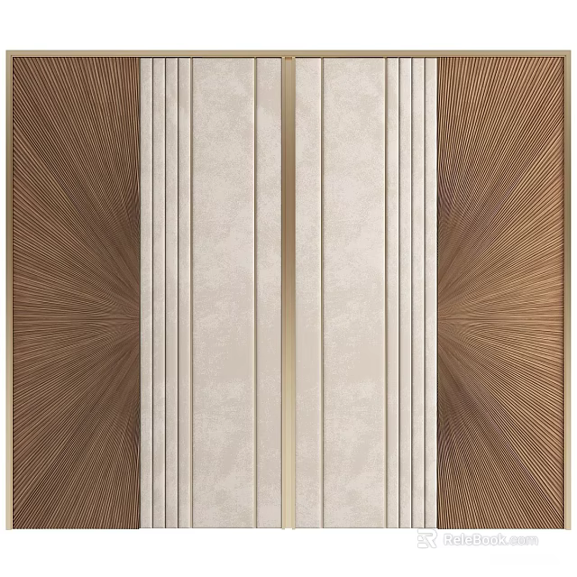 Elegant Modern Textured Background Wall With Brown Beige Vertical Lines And Gold Strips 3d model 