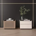 Modern Stylish Nightstands With Wooden Striped White Drawer Coffee Books Green Plant Vase And Decor