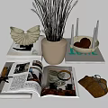Bohemian Decorative Ornament Set With Clay Vase Dried Plants Shell Shaped Ornament And Wooden Balls