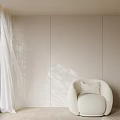 Modern Curved Single Sofa With White Cushion Against Light Colored Walls And White Curtains