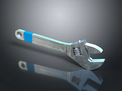 Adjustable Wrench Blue Handle Metal Construction Professional Hardware Tool with Reflective Surface 3d model