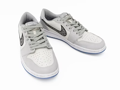 Nike Gray Low Top Shoes With Black Swoosh White Perforations And Blue Sole 3d model