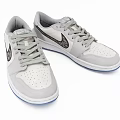 Nike Gray Low Top Shoes With Black Swoosh White Perforations And Blue Sole