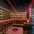 Base Bar Interior Featuring Neon Lights Shelves Full Of Bottles And Tables With Stools 3d model