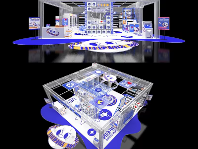 Modern Supermarket Department Store Exhibition Booth With Product Display Shelves And Brand Logos 3d model