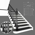 Modern Staircase Design With Black Handrail Balusters And Structural Specification Details 3d model