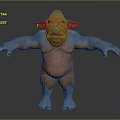 3D Model Game Movie Character With Blue Skin Orange Belly Large Ears Big Nose Standing