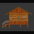 Log Cabin Exterior Design With Yellow Roof Wooden Structure And Porch Stairs