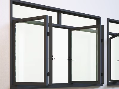 Black Frame Casement Windows With Open Sashes On White Wall Background 3d model