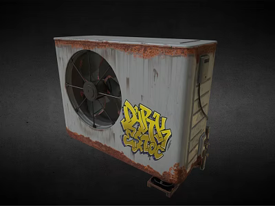 Rusty Outdoor Air Conditioner Fan With Yellow Graffiti And Dirty Soul Design 3d model