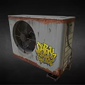 Rusty Outdoor Air Conditioner Fan With Yellow Graffiti And Dirty Soul Design