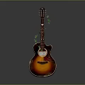Acoustic Guitar with Gradient Brown to Orange Body and Green Leaf Neck Decorations