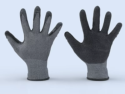 Durable Work Gloves In Gray And Black With Knitted Cuff And Textured Palm 3d model