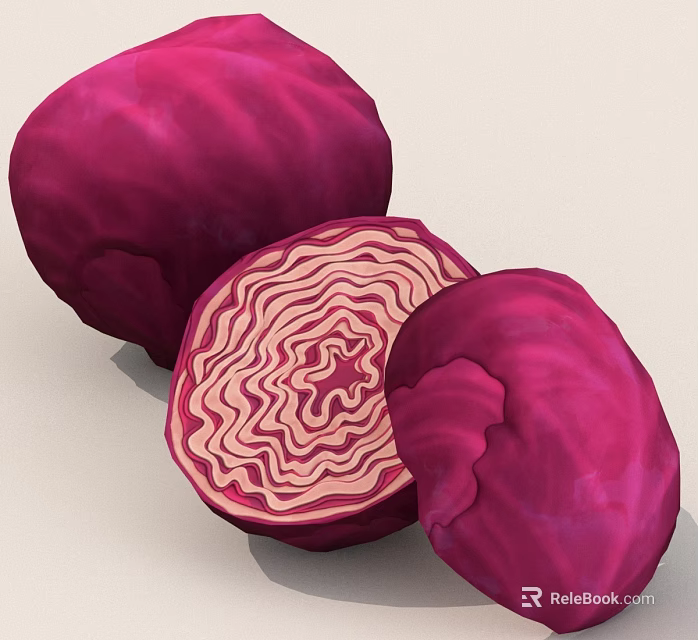 Fresh Red Cabbage With Whole And Sliced Sections Showing Vibrant Texture 3d model 