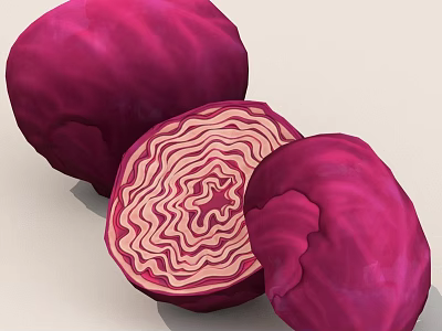 Fresh Red Cabbage With Whole And Sliced Sections Showing Vibrant Texture 3d model