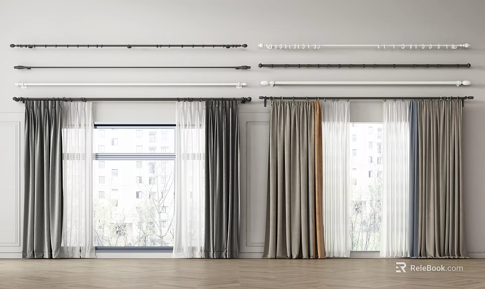 Modern Curtain Designs With Sheer Light Filtering Panels Thick Drapes And Decorative Rods 3d model 
