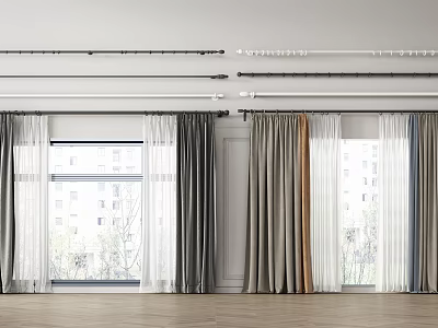 Modern Curtain Designs With Sheer Light Filtering Panels Thick Drapes And Decorative Rods 3d model