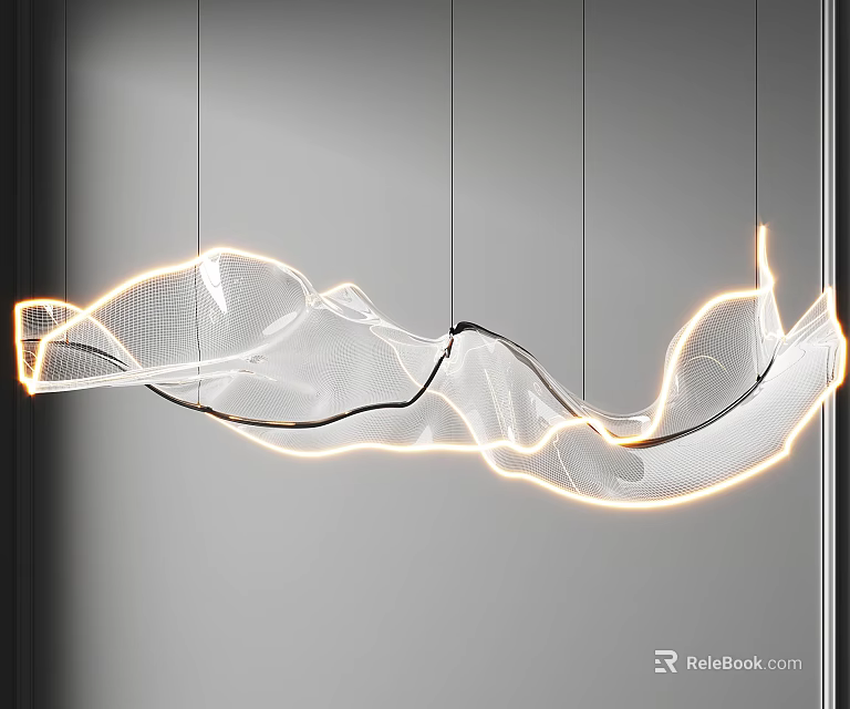 Hanging Modern Wave Shaped Chandelier With Glowing Lines And Artistic Design 3d model 