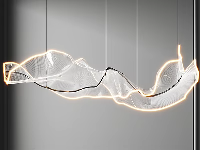Hanging Modern Wave Shaped Chandelier With Glowing Lines And Artistic Design 3d model