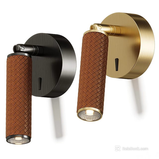Modern Wall Sconce Design With Brown Braided Shade And Gold Black Metal Base 3d model 