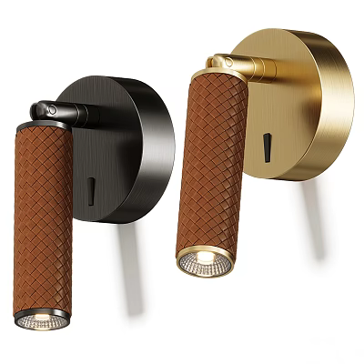 Modern Wall Sconce Design With Brown Braided Shade And Gold Black Metal Base 3d model