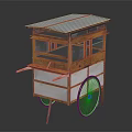 Traditional Wooden Vendor Cart With Glass Windows White Panels Metal Roof And Wheel