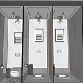 Modern Public Restroom Interior With Gray Marble Walls Stalls Washbasin Mirror And Lighting Fixtures
