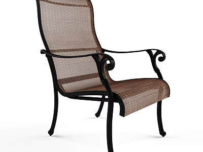Outdoor Leisure Chair With Stylish Black Metal Frame Curved Armrests And Brown Mesh 3d model