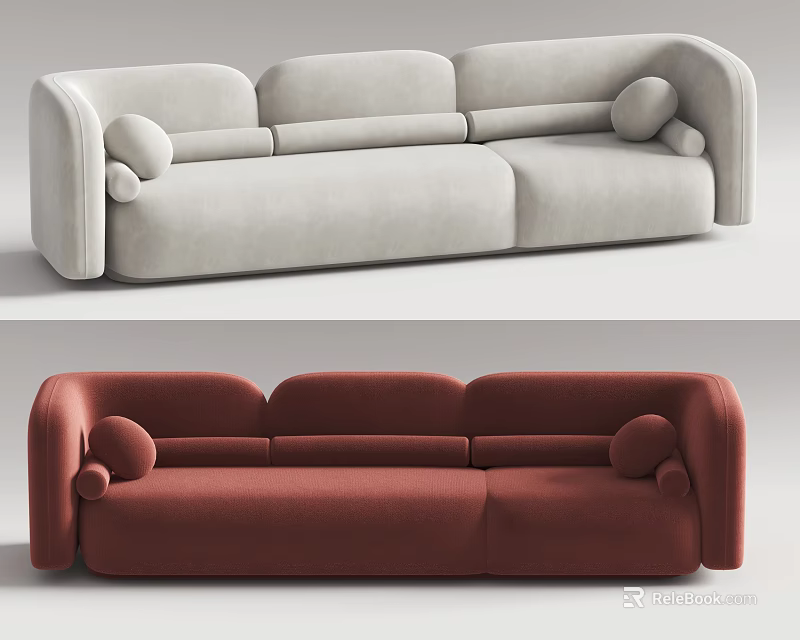 Modern Light Gray And Red Sectional Sofa With Curved Lines Upholstered Design 3d model 