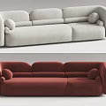 Modern Light Gray And Red Sectional Sofa With Curved Lines Upholstered Design