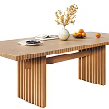 Natural Wooden Dining Table With White Vase Dried Flowers Bowl Of Oranges And Plate
