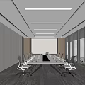 Modern Conference Room Interior With Long Table Projection Screen And Large Windows 3d model