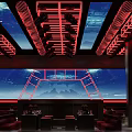 Modern Bar Interior With Red Ceiling Framework Large Screen And Ambient Lighting 3d model