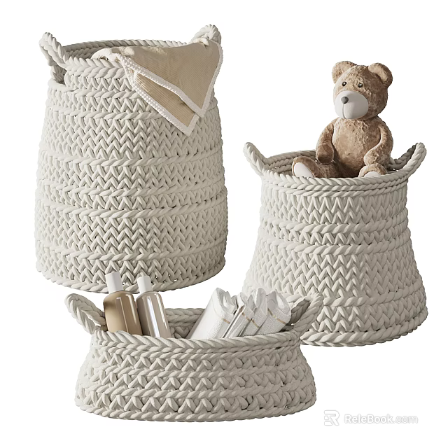 Woven Storage Baskets For Organizing Blankets Teddy Bear And Toiletries 3d model 
