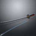 Samurai Sword Featuring Sharp Metal Blade Red Black Decorative Handle Circular Guard And Shiny Surface