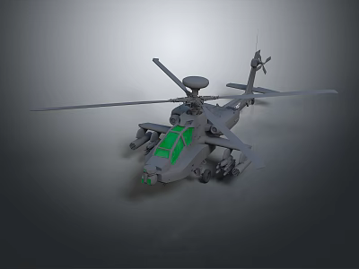 Military Style Gray Helicopter With Main Rotors Green Tinted Cockpit And Weapon Systems 3d model