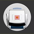 Silver Robot Device With Red Top Yellow Eyes Blue Components Round Base And M10 Label