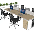 Modern Office Workstations With Computer Monitors Keyboards Ergonomic Chairs And Green Plants 3d model