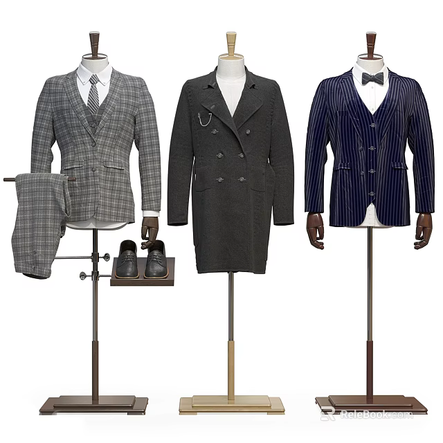 Men's Formal Clothing Collection With Plaid Suit Double Breasted Coat And Striped Blazer 3d model 