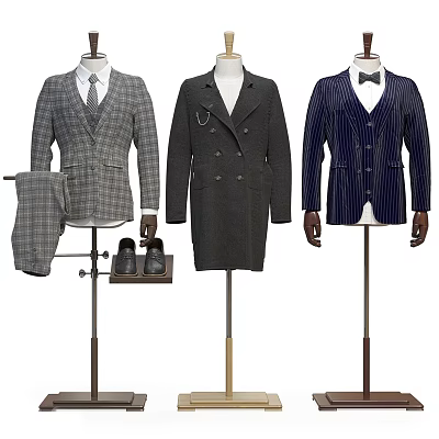 Men's Formal Clothing Collection With Plaid Suit Double Breasted Coat And Striped Blazer 3d model