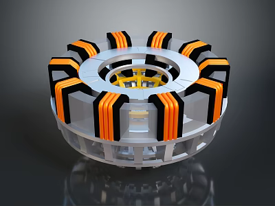 Circular Mechanical Equipment With Orange Black Stripes Silver Frame And Yellow Center 3d model