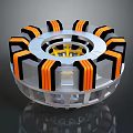 Circular Mechanical Equipment With Orange Black Stripes Silver Frame And Yellow Center